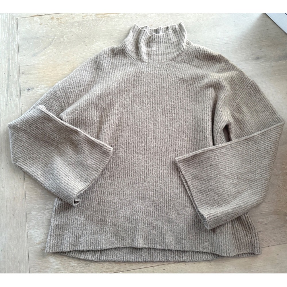 French‎ Connection Womens Ribbed Mock Neck Bell Sleeve Sweater Taupe Tan Small